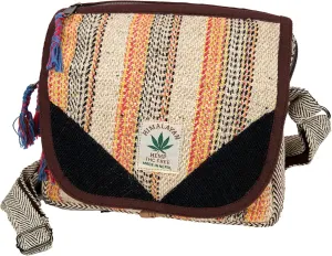 Zen Canyon Natural Hemp Brown Herringbone with Stripes Cross Body Purse Shoulder Bag, 7 x 9 Inches