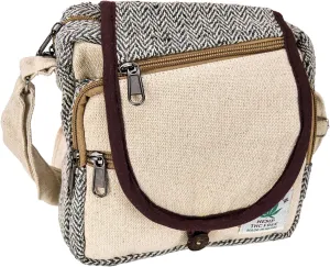 Zen Canyon Natural Hemp Herringbone Cross Body Purse Multipurpose Shoulder Bag, 8 x 8 Inches (Ivory/Brown)