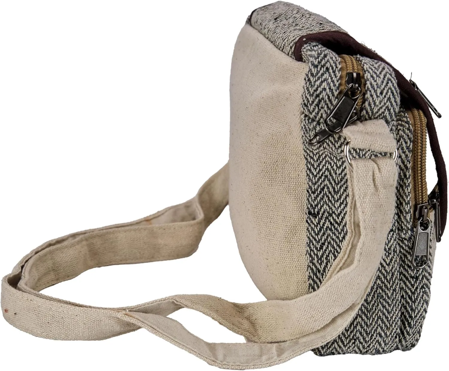 Zen Canyon Natural Hemp Herringbone Cross Body Purse Multipurpose Shoulder Bag, 8 x 8 Inches (Ivory/Brown)