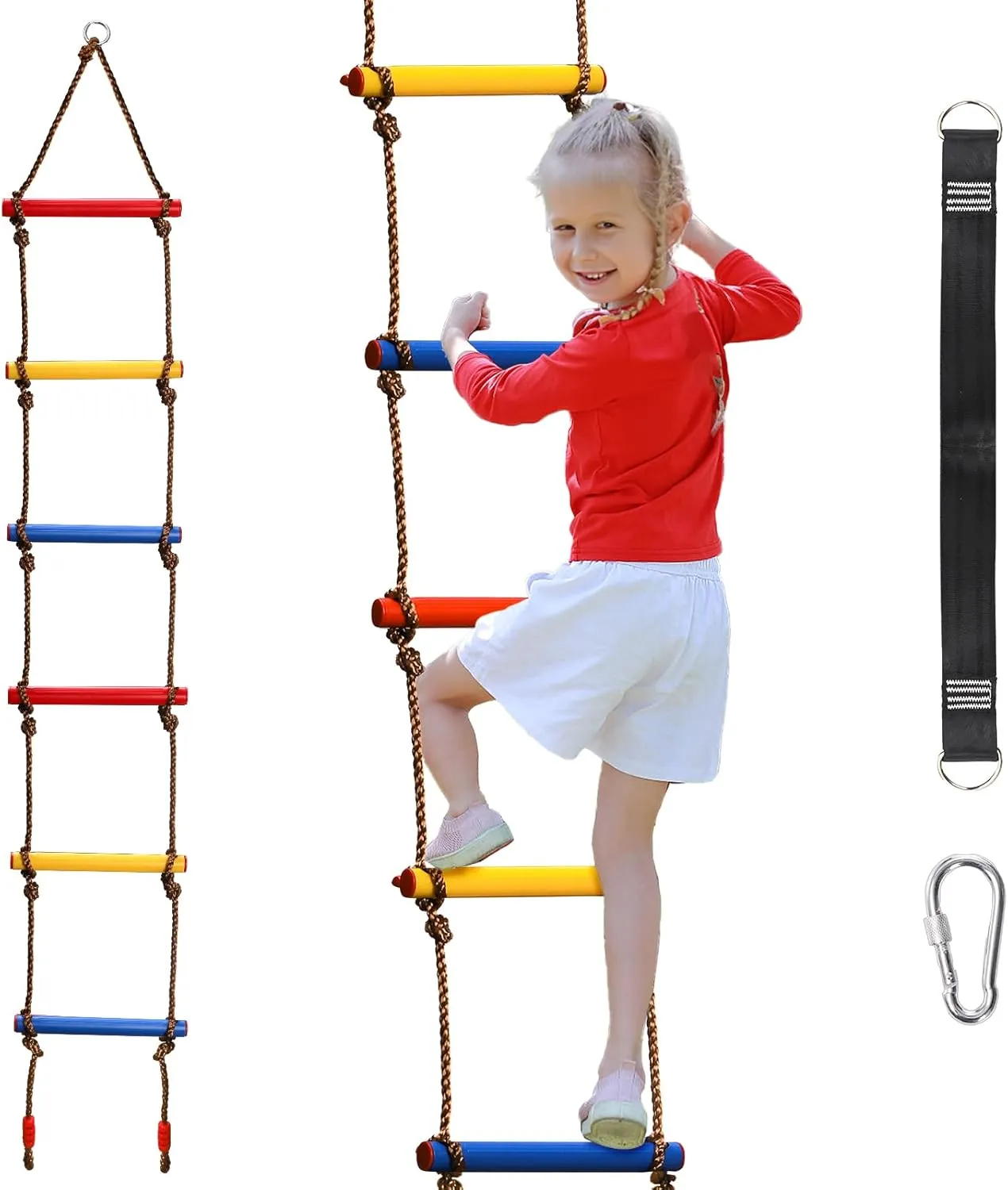 ZENFUN 6.5 Ft Climbing Rope Ladder, Climbing Ladder Hanging Slackline Ladder for Indoor Play Set and Outdoor Tree House, Playground Obstacles Swing Ropeladder