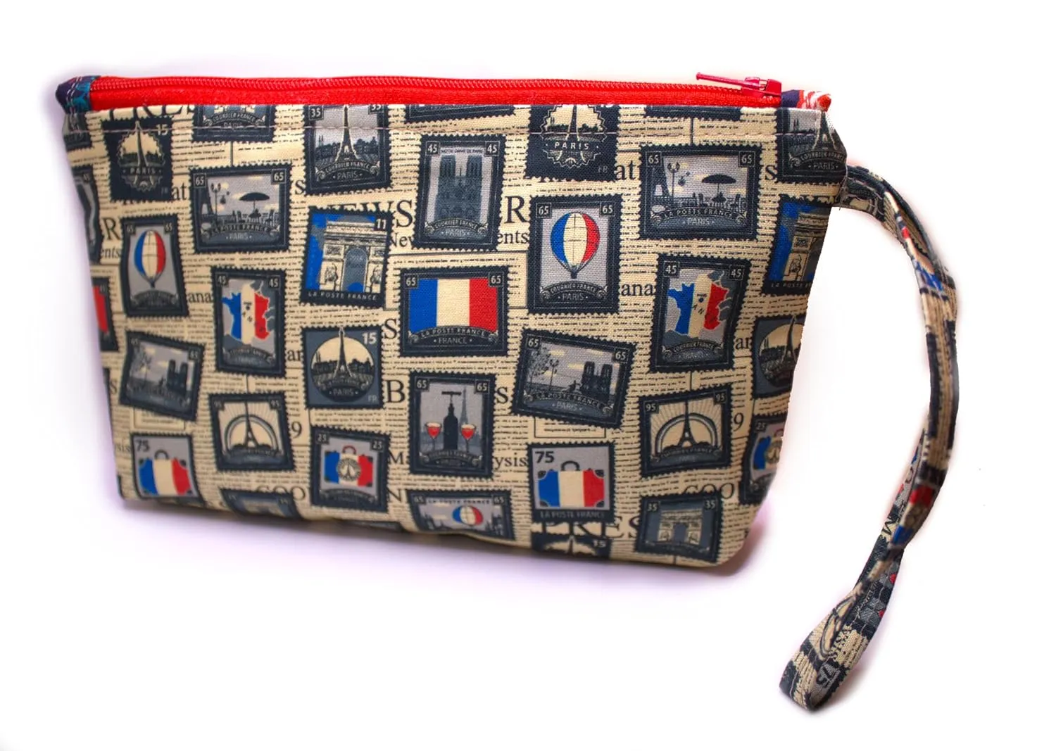 Zippered Wristlet-Handbag-Pouch (Paris Postage)