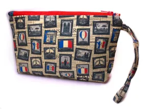 Zippered Wristlet-Handbag-Pouch (Paris Postage)