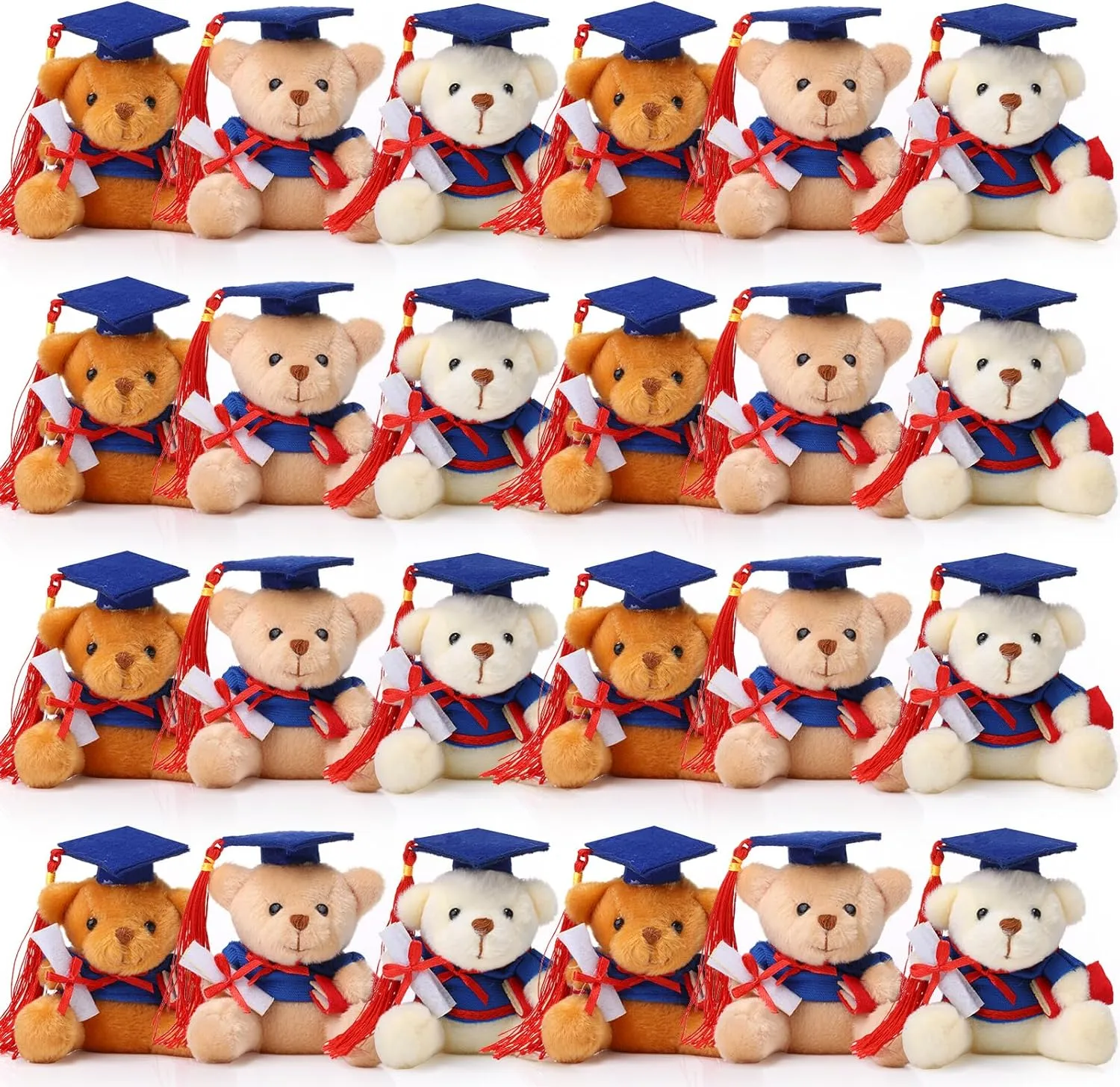 Zomiboo 24 Pcs Graduation Bears Class of 2025 Bulk 3. 54 Inches Mini Graduation Plush Tiny Grad Bear Stuffed Animals with Cap for Preschool Kindergarten Ceremony School Party Gifts(Blue Cap)