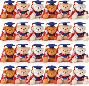 Zomiboo 24 Pcs Graduation Bears Class of 2025 Bulk 3. 54 Inches Mini Graduation Plush Tiny Grad Bear Stuffed Animals with Cap for Preschool Kindergarten Ceremony School Party Gifts(Blue Cap)