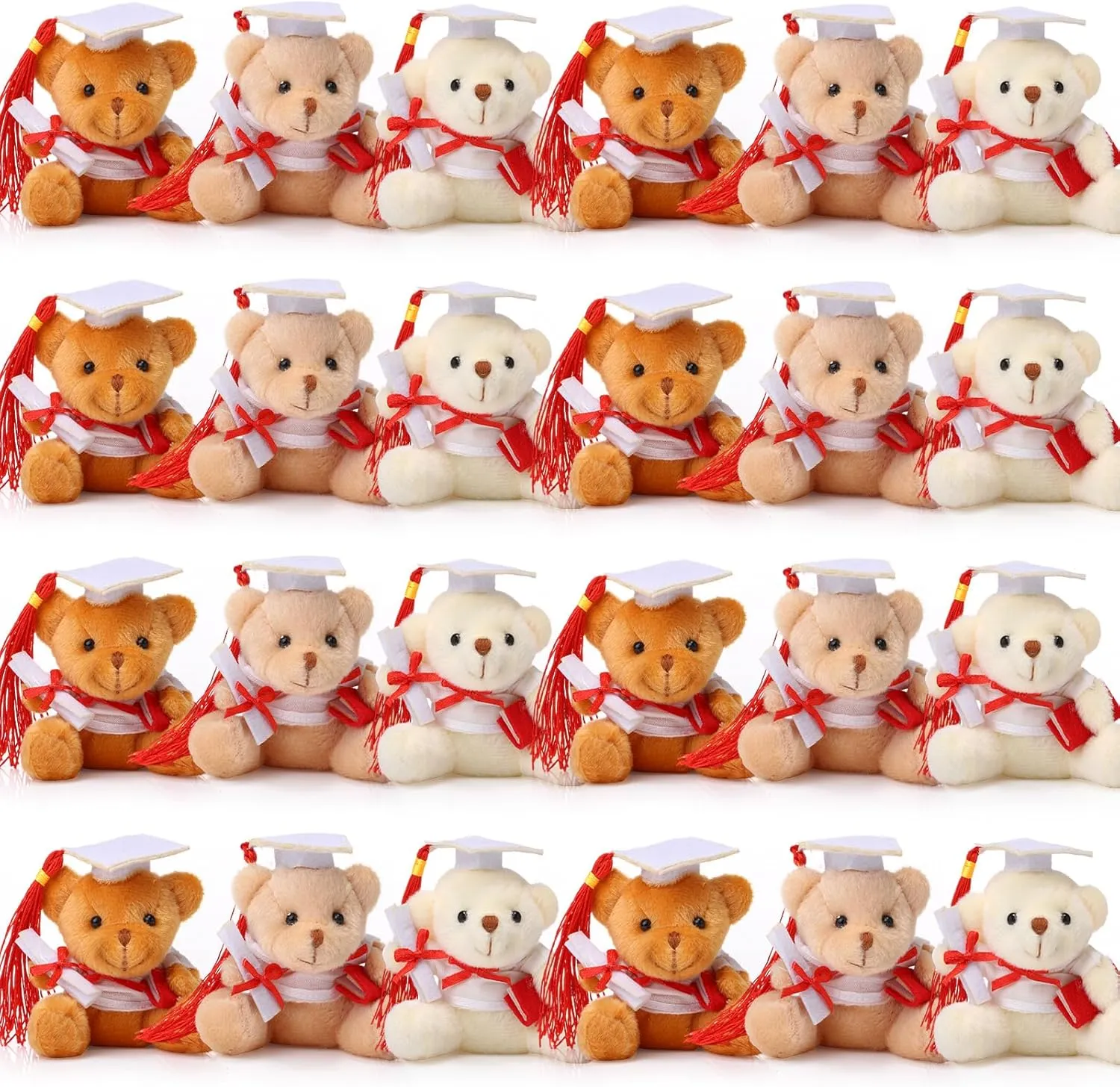 Zomiboo 24 Pcs Graduation Bears Class of 2025 Bulk 3. 54 Inches Mini Graduation Plush Tiny Grad Bear Stuffed Animals with Cap for Preschool Kindergarten Ceremony School Party Gifts(White Cap)