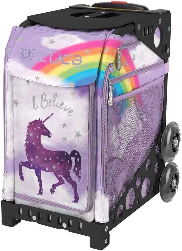 Zuca Unicorn Sport Insert Bag and Black Frame with Flashing Wheels